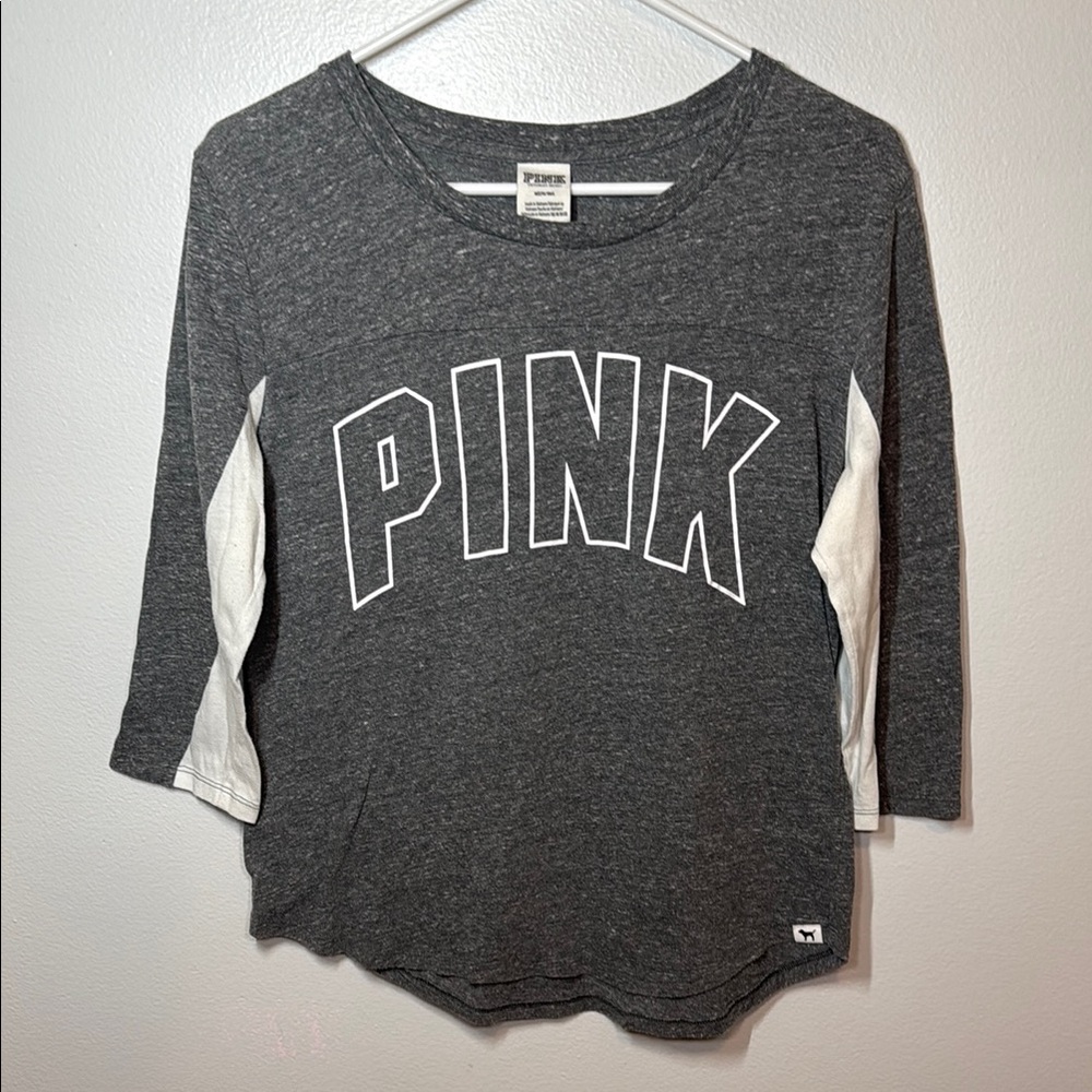 PINK Victoria's Secret Gray and White Long Sleeve Tee
